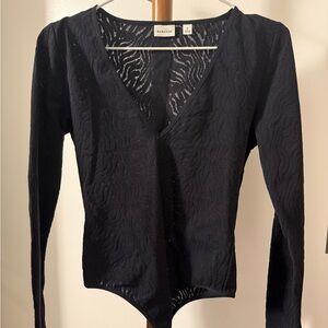 Babaton Textured Black V-Neck Bodysuit
